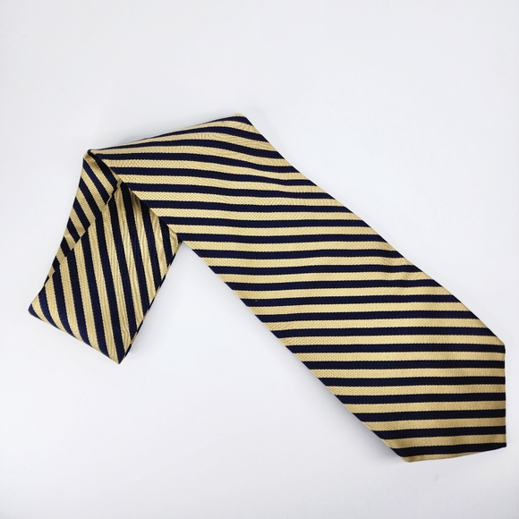 BROOKS BROTHERS MAKERS Goldish Yellow/Blue Silk Tie. - Picture 2 of 7